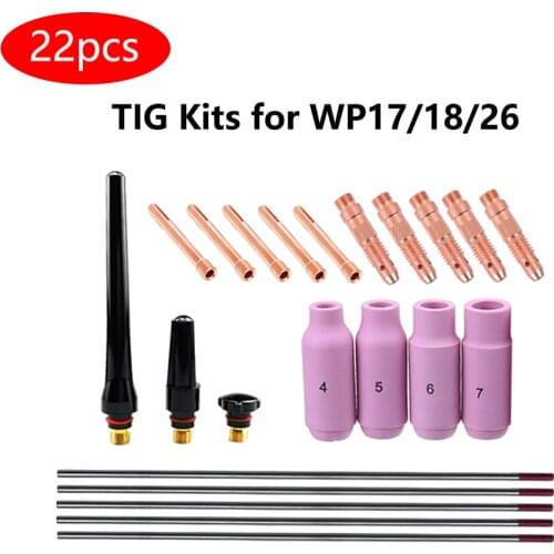 22PCS Tig welding torch tungsten electrode collet body collet ceramic nozzle kit welding accessories easy use for WP-17/18/2