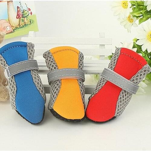 4Pcs Dog Shoes Magic Sticker Closure Breathable Fabric Non-Slip Puppy Boots for Outdoor Walking Dogs Shoes Accessories Supplies
