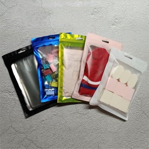 50Pcs/Set Food Grade Self-zip Plastic Bag 4 Size Matte Zip Lock Aluminum Foil Hologram Small Water Proof Zipper Reclosable Bags
