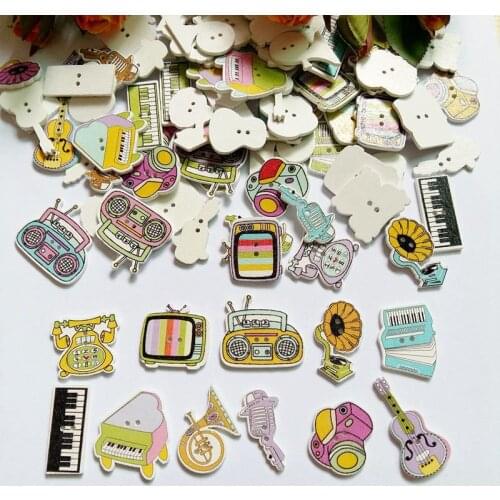50pcs/lot creative Cartoon series multicolor mix decorative wooden buttons for cloth children pattern scrapbooking Supplies