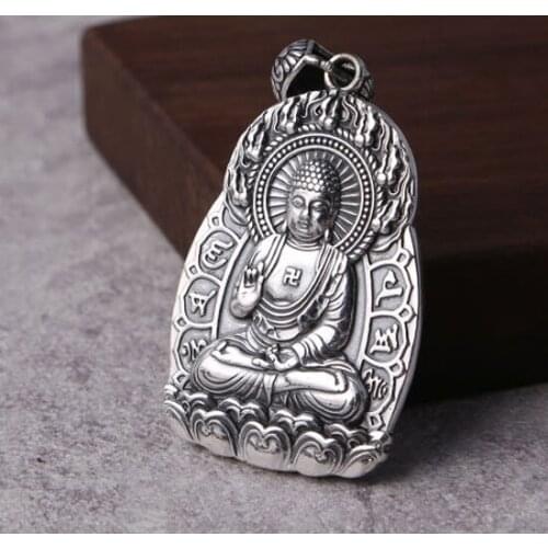 925 sterling Silver Buddha Om Mani Padme Hum pray amulet pendant charm A2627