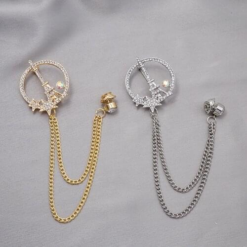 Fashion Deer Iron Tower Crystal Chain Brooch For Women Girls Classic Design Pins Badge Jewelry Shirt Accessories Gifts