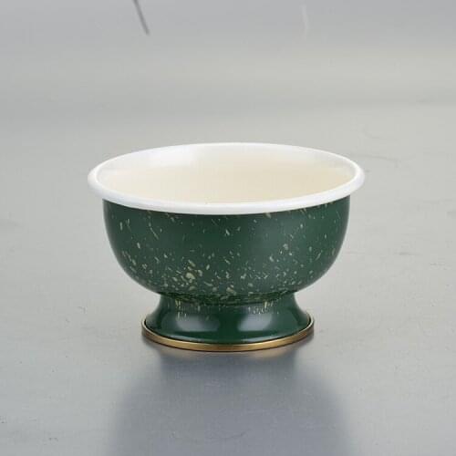 Bowls. Enamel bowls. Household bowls with feet, gold dots and flanging. Red, green, blue bowl. 10 pieces / 1 package