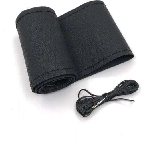 Car Hand Sewing Steering Wheel Cover Microfiber Leather Cover Handlebar Set