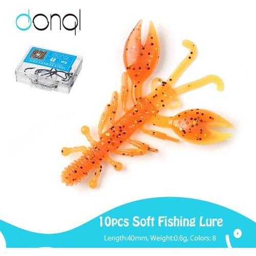DONQL 10PCS Soft Fishing Lures 1.57inch Wobblers Carp Bait Grub Lures Silicone Lifelike Shrimp Smell Fishing Baits + Fishig Hoo