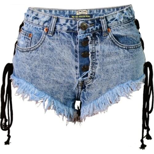 Side Stripe Bandage Jeans Shorts Summer Streetwear Snowflake Denim Short Mujer Button Fly High Waist Chores Para Mujer Girls