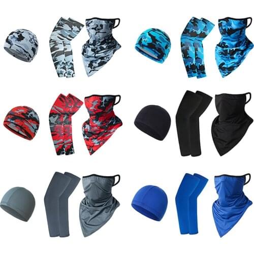 H09 Bicycle Caps Mens Ice Silk Sunscreen Sleeve Summer Helmet Liner Cap Ice Silk Hanging Ear Triangle 3 Piece Combination