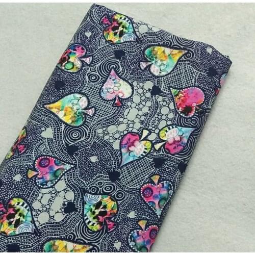 Graceful Rainbow Color Spades Hearts Printed Cotton Fabric 50x105cm Fabric Patchwork Cloth Bag Party Home Decoration