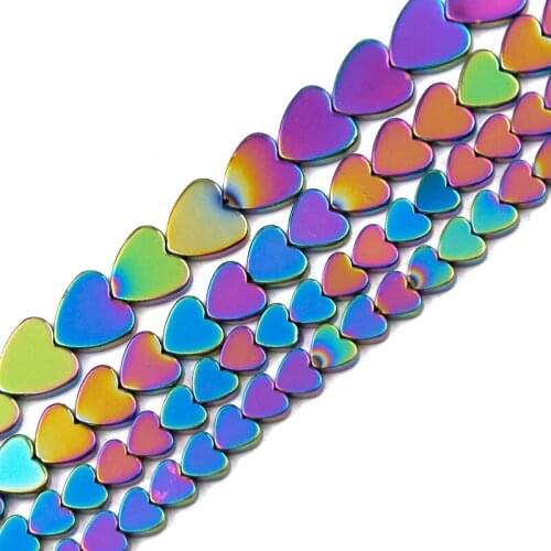 JHNBY 6/8/10mm Multicolored Peach Heart Hematite Natural Stone Spacers Loose Beads For Jewelry Making Diy Pendants Accessories