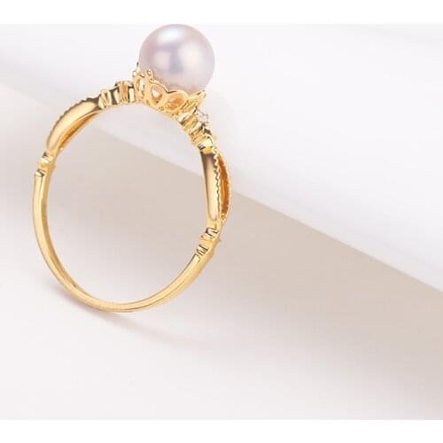 NYMPH Genuine 18K Gold Ring Natural AKOYA Seawater Pearl Fine Jewelry Real Solid AU750 for Women Luxury Zircon Wedding Gift R500