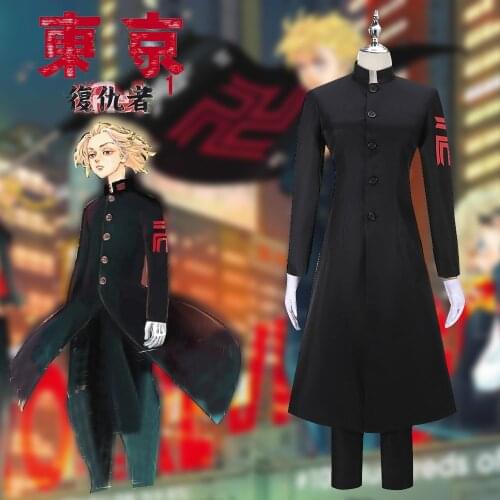 Anime Tokyo Revengers Boy Black Cosplay Costume Custom Mens Womens Shirt Pants Black Trench Halloween Clothing Uniform Cloth