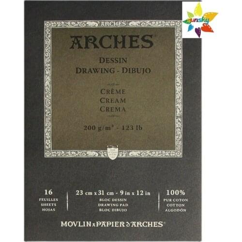 Canson Arches drawing cream Pad 16 Sheets,23 x31cm,One side sealed sketch paper,No bleach, yellowish paper, clear texture