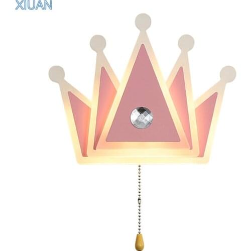 Cartoon Creative Remote Control Crown Wall Light Pink Gold AC 220V Children Kids Girl Wall Lamp for Bedroom Bedside Lighting