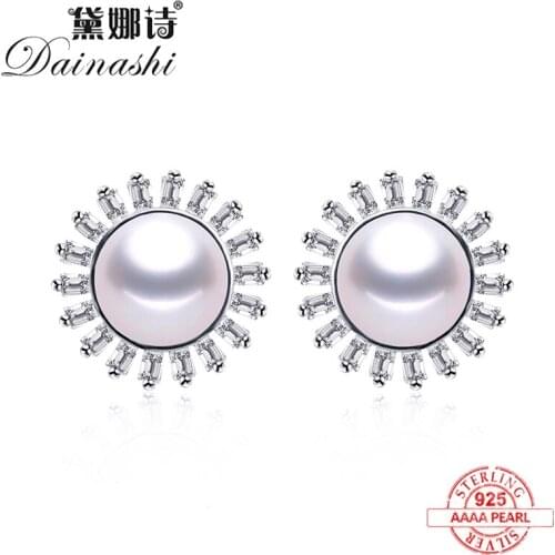 2020 New Natural Freshwater Pearl Stud Earrings Sun Shape Zircon Fashion 925 Sterling Silver Earrings Fine Jewelry For Women Hot