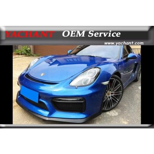 Car-Styling Portion Carbon Fiber Front Bumper Fit For 14-16 Cayman Boxster 981 GT4 Style FRP Front Bumper w Carbon Front Lip
