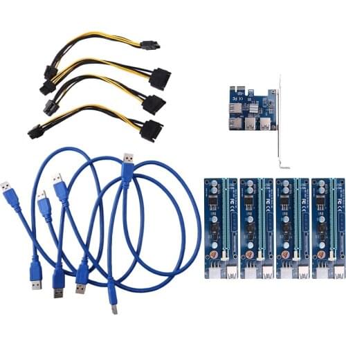 PCI-E To USB Riser Board 1 To 4 Adapter 4-Port PCI-E To USB 3.0 Extender Card Pcie Port Multiplier Card Mining Accessory