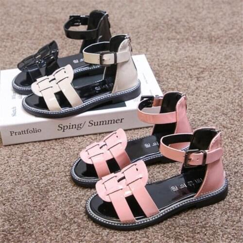 Girls' sandals 2021 summer new fashion solid Roman princess shoes girls' soft soled non slip beach shoes baby sandals