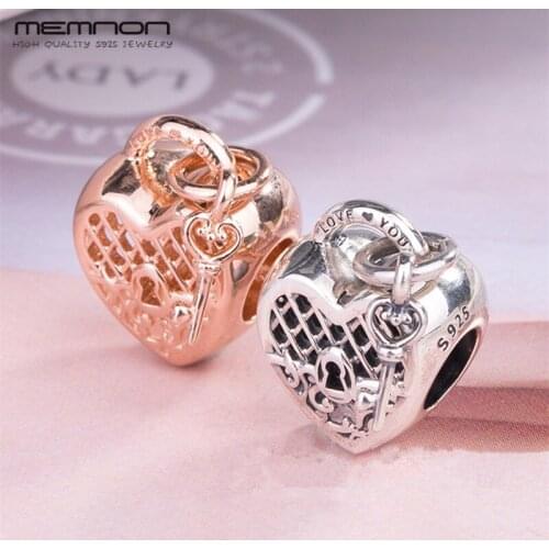 2018 New autumn heart key Charms 925 sterling Silver bead with rose fit charm Bracelet Necklace DIY for women Memnon Jewelry