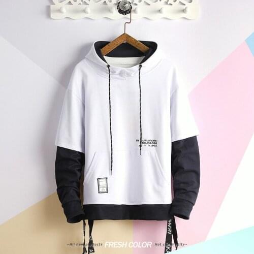 Mens New Fashion Patchwork Sweatshirts Hip Hop Ribbons Mens Japanese Retro Hooded Hoodies 5Xl-M Hoodie Men Pullover Autumn