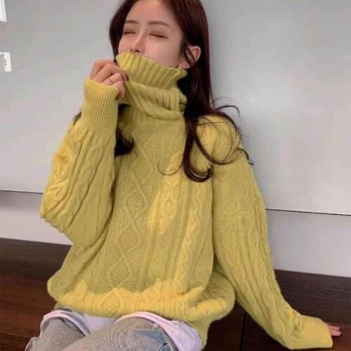 Thickened Knitwear Women Winter Warm Sweater New Loose Turtleneck Sweater Women Pullover Retro Twist Knitwear Jumper