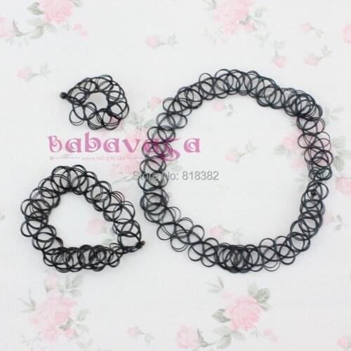 Magic Vintage Elastic Tattoo Choker Stretch Necklace Bracelet Set Jewelry Free Shipping
