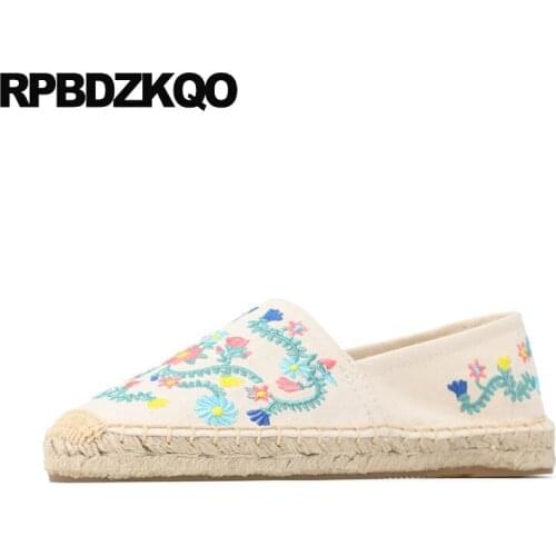 Floral Print Ladies Embroidery Comfortable Embroidered Flower Denim Jeans Hemp Breathable Espadrilles Flats Eyelash Shoes Women