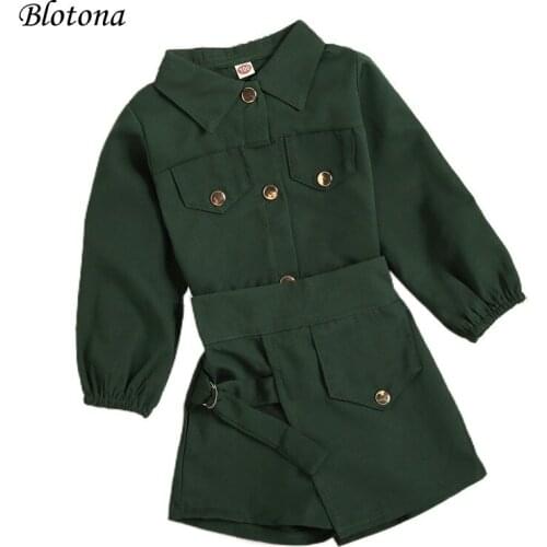 Blotona Stylish Kids Girls 2Pcs Spring Fall Set Solid Color Lapel Single-breasted Jacket Coat + Irregular Shorts 2-8Years