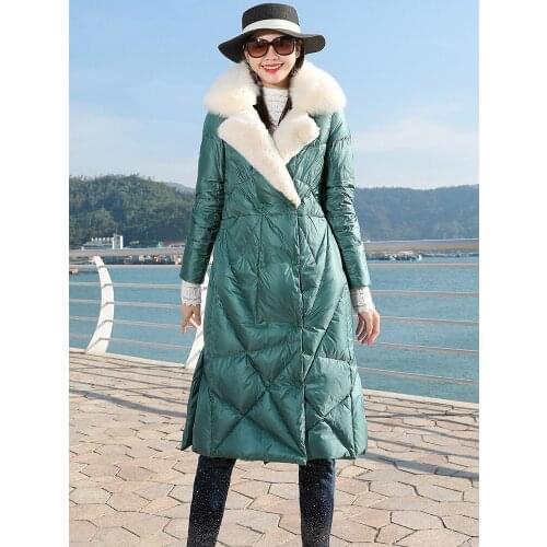 Women Winter Down Coat 2021 New Fashion Fox Fur Collor White Duck Down Coats Female Elegant Long Parka Outerwear