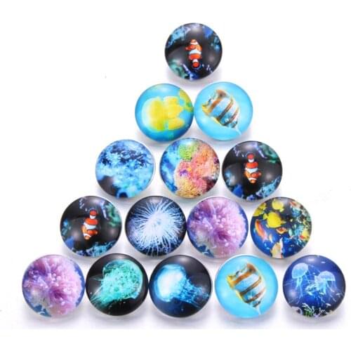 10pcs/lot New Snaps Jewelry mixed Ocean World Glass Snap Button Fit 18mm Bracelet Necklaces Buttons Jewelry women men