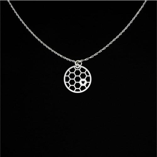 10PCS Bee Hive Honeycomb Beehive in Circle Round Necklace Geometric Line Open Hexagon Soccer Ball Football with Heart Necklaces