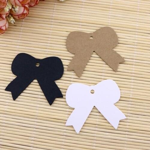 100pcs Kraft Paper Card Bowknot Paper Tags Labels DIY Scrapbooking Hang Tags Crafts Christmas/Wedding Party Favors Gifts 5x5.4cm