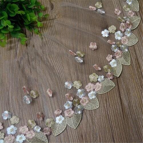 2Yards/Lot Hard Gauze Embroidery Lace Trim DIY Fabric Material Curtain Sofa Decoration Gold Thread Mesh Wedding Lace