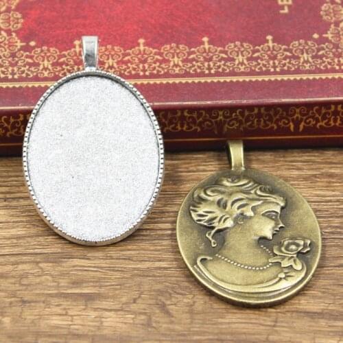 2pcs New Fashion 40x30mm Inner Size Antique Bronze Silver Color Classic Oval Lady Style Cabochon Base Setting Charms Pendant