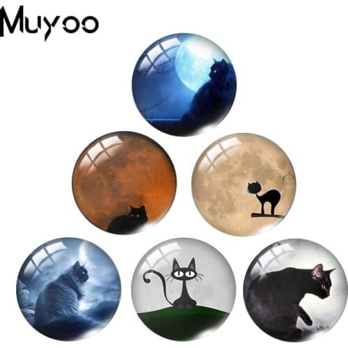 2019 New Moon And The Black Cat Glass Dome Cabochon Glass Cabochons Art Hand Craft Photo Jewelry