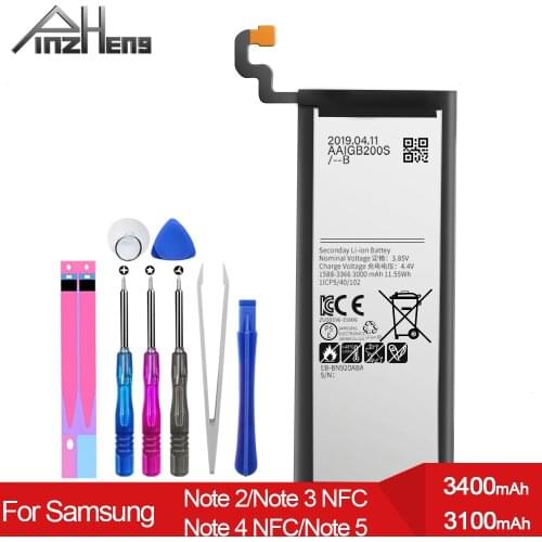 PINZHENG Battery For Samsung Galaxy Note 2 3 4 5 Note5 N9200 Note4 N910X Note3 NFC N9000 Note2 N7100 Replacement Phone Bateria
