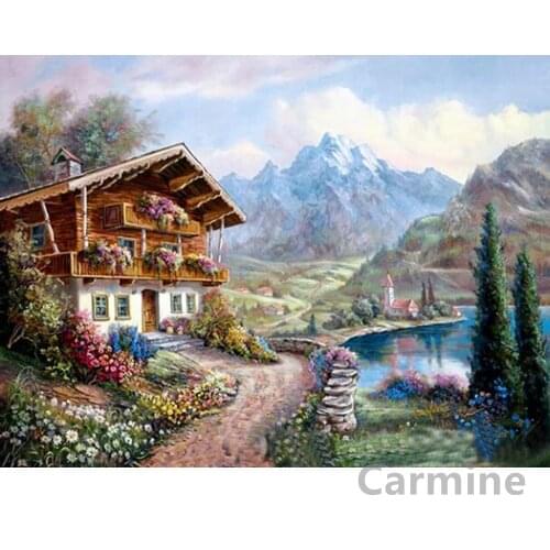 DIY 5D Diamond Painting Landscape Lodge Picture Cross Stitch Embroidery Crystal Mosaic Full Round&square Drill Home Decoration