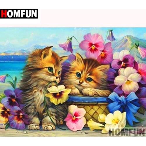 HOMFUN Full Square/Round Drill 5D DIY Diamond Painting "Animal flower cat" 3D Diamond Embroidery Cross Stitch Home Decor A20059