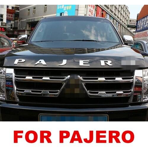 For Mitsubishi Pajero CAR ACCESSORIES Letters Hood Emblem Silver Chrome Plating Logo 3D Sticker Stainless Steel metal