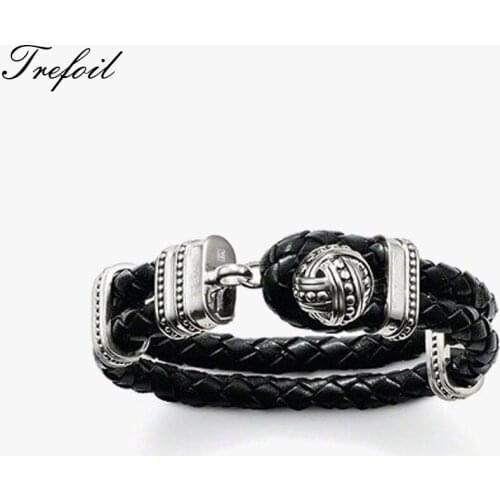 Bracelet Woven Leather Cuff Ball with Toggle Crap, 2018 New Silver Fashion Jewelry Punk Gift for Men Boy Women Girls