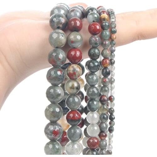 Natural Stone Beads Faceted African Bloodstone Round Loose Spacer Beads For Jewelry Making Needlework DIY Bracelet 4/6/8/10/12MM