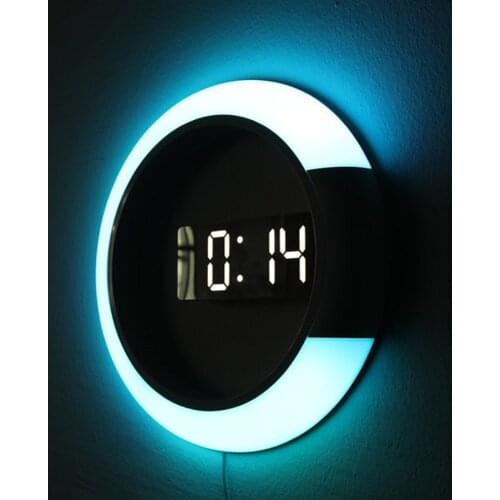 Digital LED Wall Clock Thermometer Mirror Hollow Modern Design Colorful RGB Lamp Clocks Alarm For Home Living Room Decorations