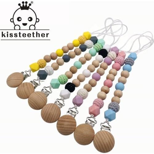 Baby Teether Pacifier Chain Organic Teether Natural Teething Grasping Toy Silicone Beads Toddler Teether Newborn DIY Baby Gift