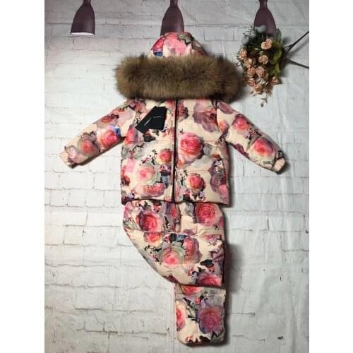 2021 Winter jacket child down jackets raccoon fur hood twinset outdoor ski suit down jacket boy girls outerwear children parka