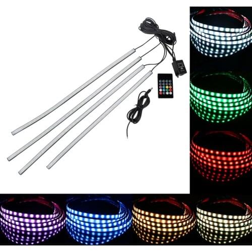 Underbody Decorative Light Music Active Sound Control Auto LED Strip Neon Light Car Bottom Atmosphere Lamp 4x 8 Colors