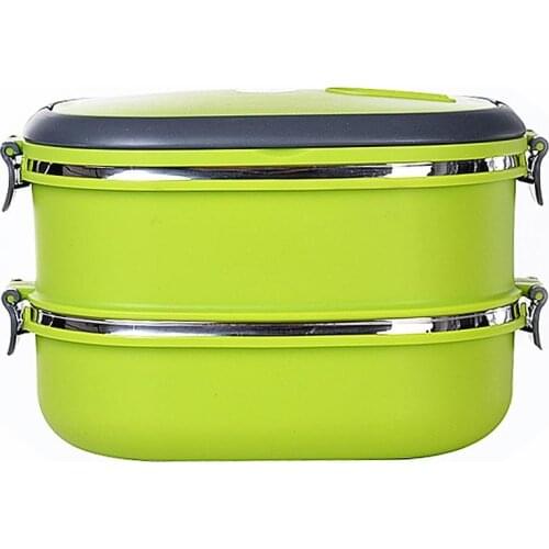 Two-in-One Stackable Lunch Bento Box Stainless Steel Double Tier Lunchbox 1800ML Large Meal Box Tableware Set