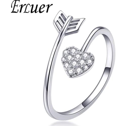 ERLUER Silver color Girls Party Cheetah Arrow adjustable ring for women wedding Fashion Rings girl lover Heart Brands Jewelry