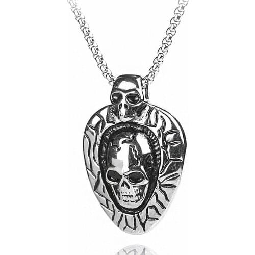 HNSP Punk Oval Skull Necklace Pendant For Men Boy Gothic Jewelry Gift 50CM Stainless Steel Chain