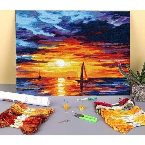 Landscape Printed Canvas 11CT Cross-Stitch DIY Embroidery Set DMC Threads Hobby Painting Needlework Knitting Needle Mulina