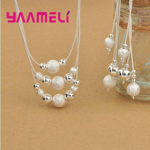 Pure Silver 925 Jewelry Sets for Women Ladies Tassel Beaded Hook Earrings+3 Layers Necklace New Trendy Party Accessories