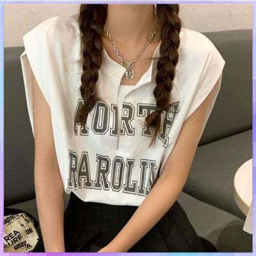 Fake Two Piece Crop Top Female T Shirt Women Tshirt Letter Print Tee Shirt Sleeveless Women T-Shirts Loose Thin Summer Tops